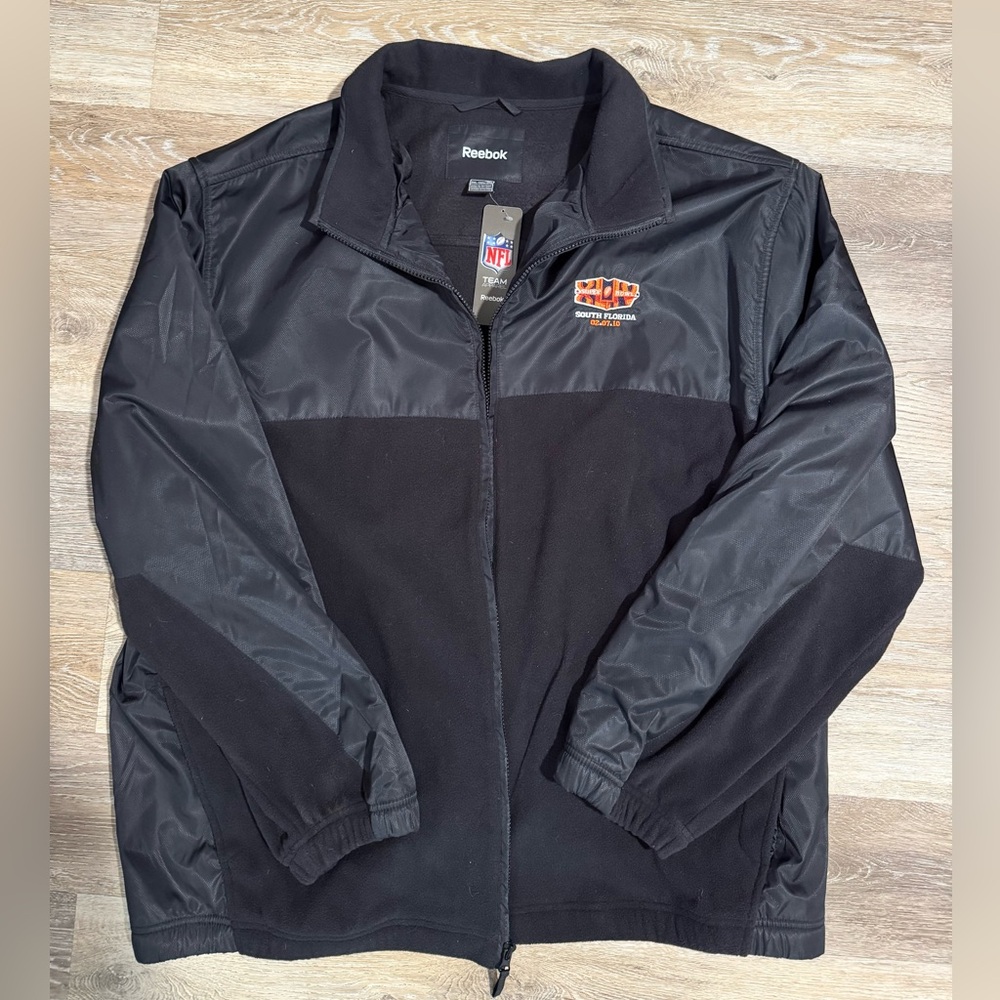 Reebok Black Men's Fleece & Shell Windbreaker with NFL Super Bowl XLIV